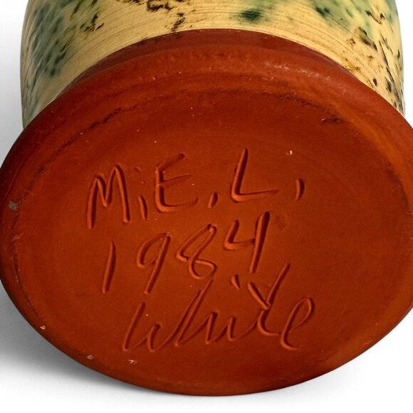 Jeff White Spongeware Pottery Vase Americana Redware 1984 - Picture 7 of 9